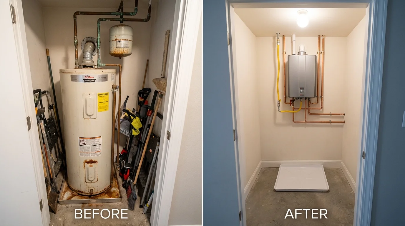 Tank water heater versus wall-mounted tankless unit comparison for Jefferson, ME homeowners